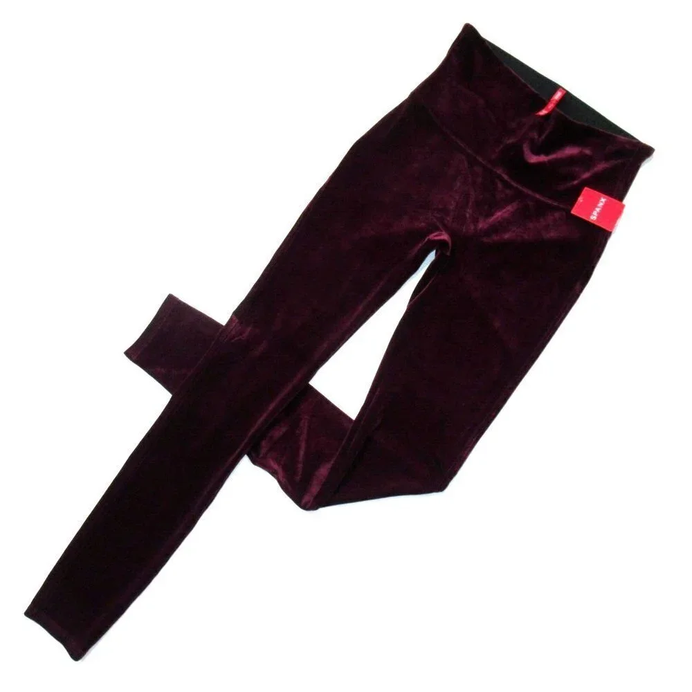 NWT SPANX 2070 High Waist Stretch Velvet Leggings in Rich Burgundy S $98